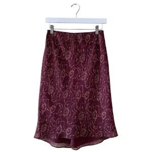 Express  Trendy Burgundy Lined High Low Paisley l Floral Elastic XS # 1593